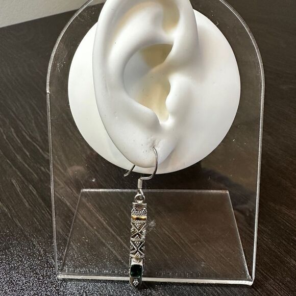 Beautiful green quartz and sterling silver dangle earrings! - Picture 4 of 10